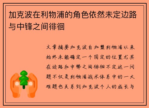 加克波在利物浦的角色依然未定边路与中锋之间徘徊 加克波在利物浦的角色依然未定边路与中锋之间徘徊